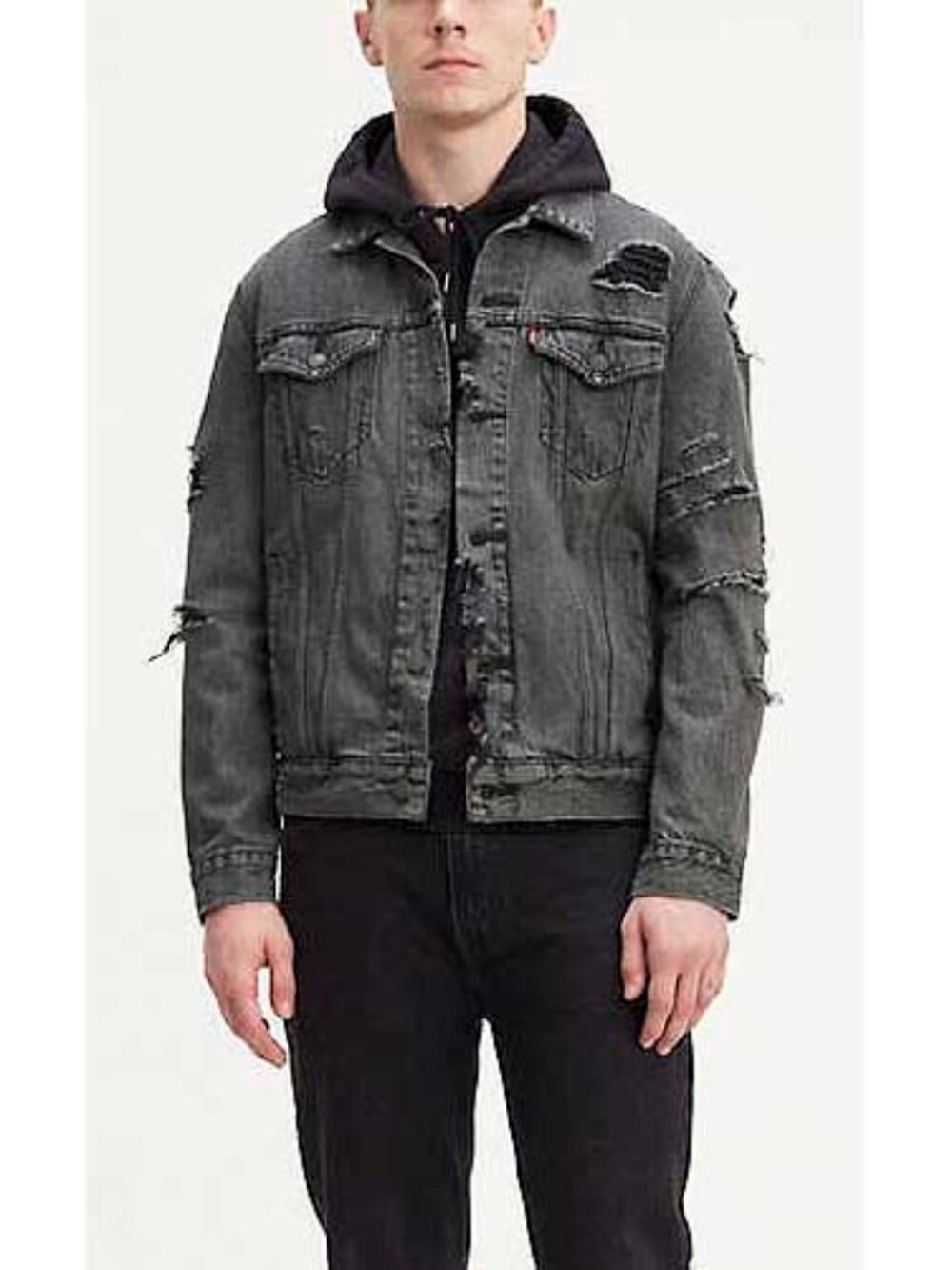 LEVI'S Mens Premium Big E Ripped Distressed Trucker Jean Jacket Vintage Skater